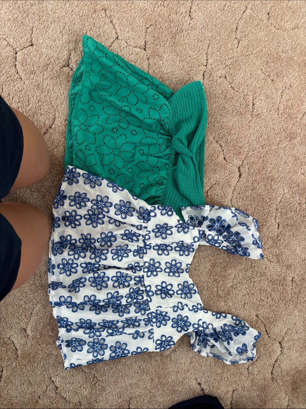 SHEIN White Top with Blue Floral Accents